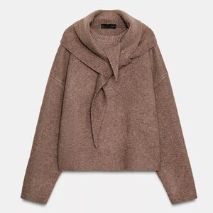 ZARA KNIT SCARF JUMPER - SWEATER WITH SCARF DETAIL - NEW